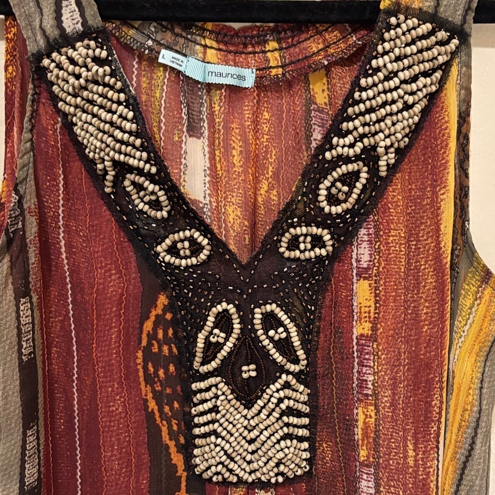Maurices Brown and Black Sleeveless Blouse with Beaded Neckline - Picture 2 of 3